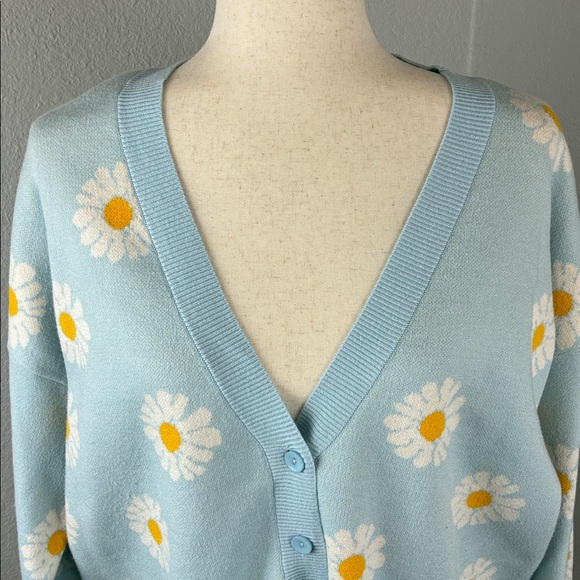Daisy Floral Blue Women's Sweater Cardigan Size XL - Picture 4 of 8